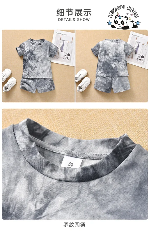 LEZONKIDS - Customized Kids boy set Summer Tie-Dye Casual Cotton Clothing Toddlers Featuring Print Solid Logo Design T-Shirt Suit
